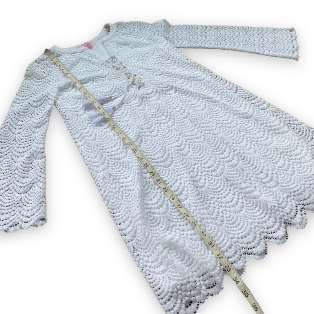 LILLY Pulitzer Sea Isle White Scallop Lace Bell Sleeve Shift Dress - Picture 11 of 16